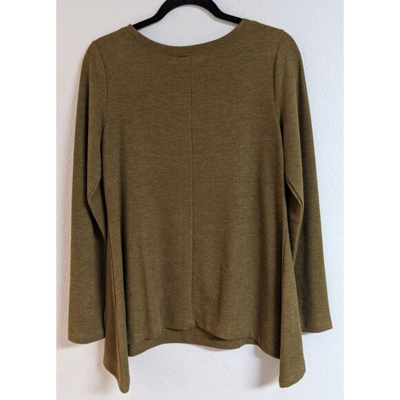 Women's LOGO By Lori Goldstien Moss Green Waffle Weave Long Sleeve Top M - Picture 4 of 8